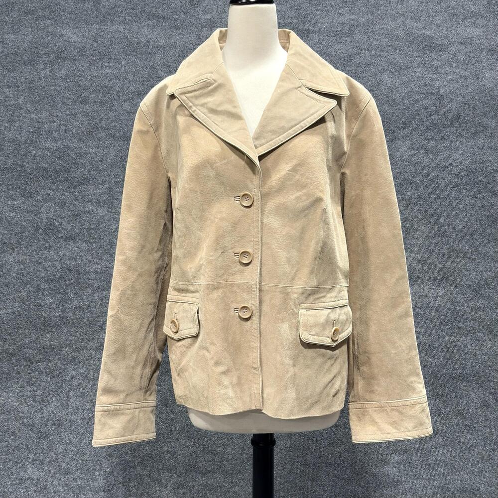Terry Lewis Jacket Womens 2X Beige Leather Button Front Lined Pockets Classic